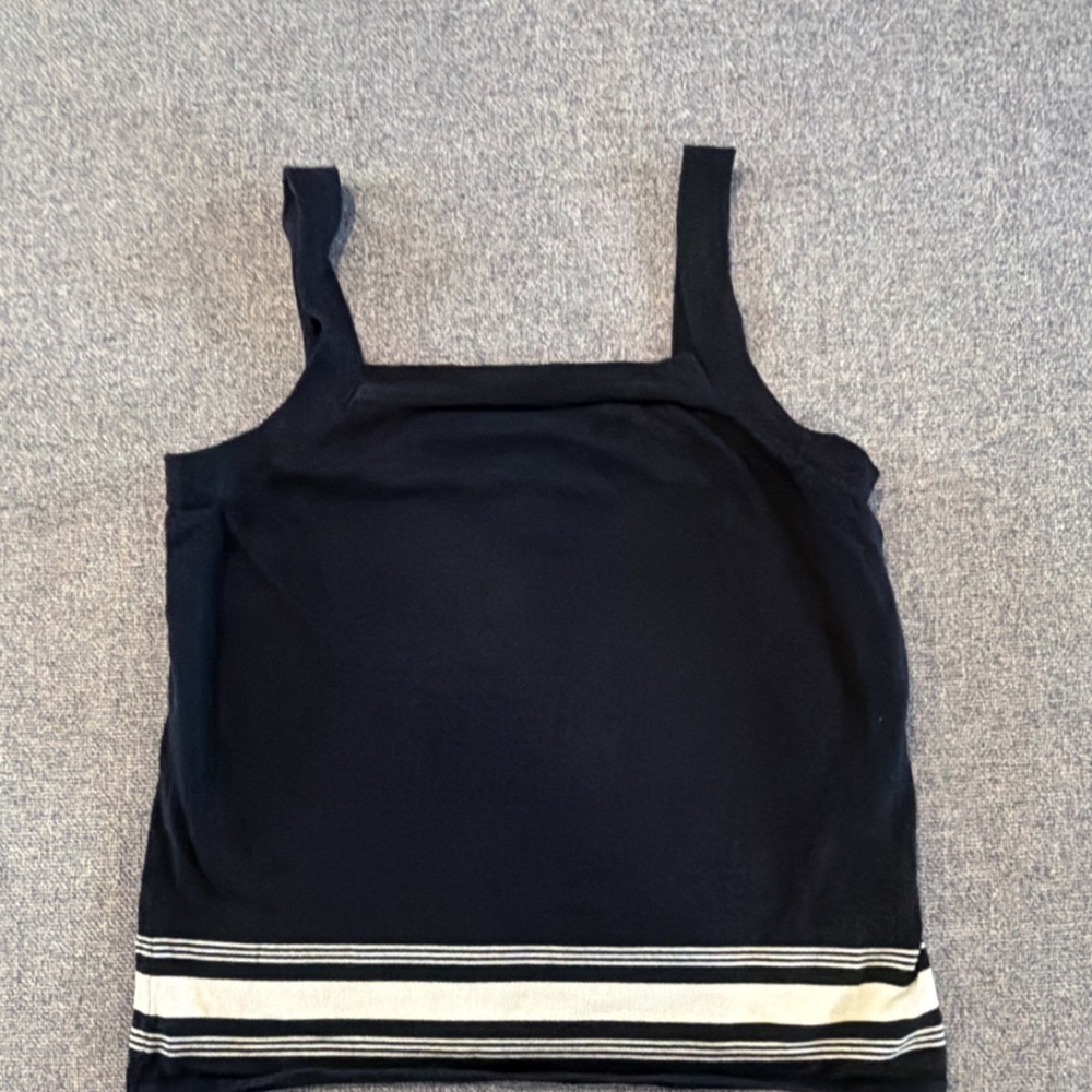 Lauren Ralph Lauren Knit Silk Striped Tank Square Neck Wide Strap Navy. S. Y2K